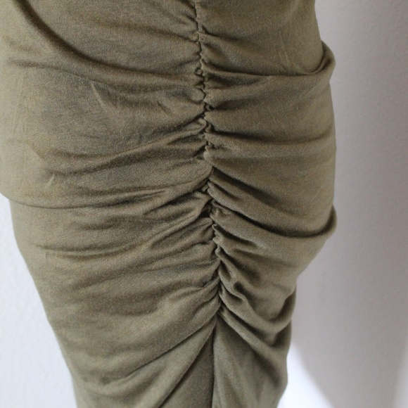 Olive Green Side Ruche Sleevless Bodycon Dress - Picture 3 of 7